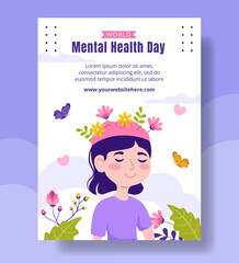Mental Health Day Vertical Poster Flat Cartoon Hand Drawn Templates Background Illustration