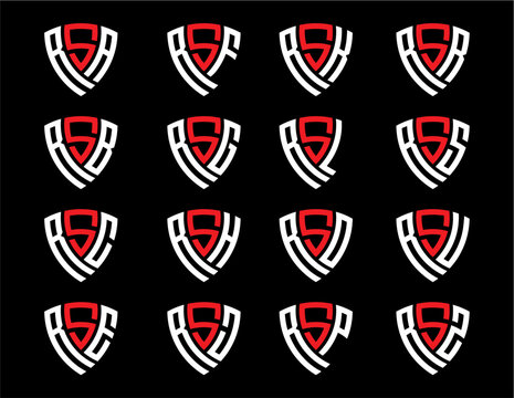 RSA, RSB, RSC, RSE, RSF, RSG, RSH, RSJ, RSK, RSL, RSO, RSP, RSR, RSU, RSS, RSZ creative letter shield logo design vector icon illustration