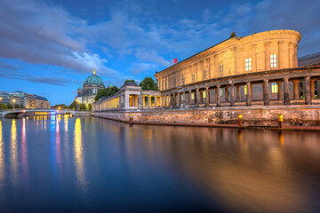 The Museum Island in Berlin at twilight with the Cathedral and the Old National Gallery
