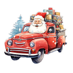 Christmas Claus Car Clipart Illustrations