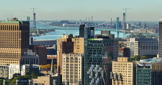 Buildings Bridges And Industrial Area On River Aerial