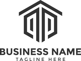 QP hexagonal real estate and property logo design template, QP hexagonal logo