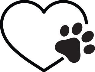 Animal love symbol vector . Paw print with heart . Dog love symbol - obrazy, fototapety, plakaty