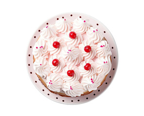 Birthday cake isolated on transparent background, top view