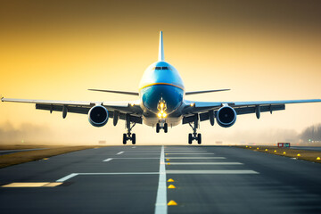 Fototapeta na wymiar Passenger plane taking off from airport, front view
