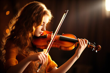 Fototapeta premium Beautiful young woman playing violin