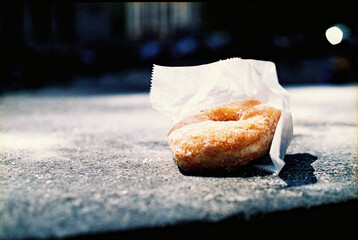 donut dropped on the street, 35mm