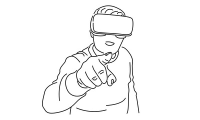 line art of man in glasses virtual reality device