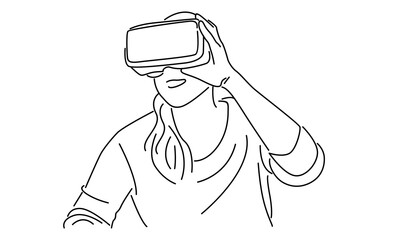 line art of woman in glasses virtual reality device