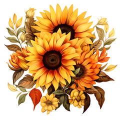 Fall Sunflower Watercolor Clipart