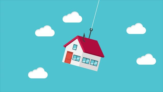 House on hook. Mortgage fraud concept. Deception to sell house.