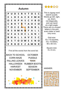 Autumn word search puzzle. Answer included.
