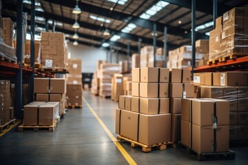 Boxes in mega store industrial with generative Ai