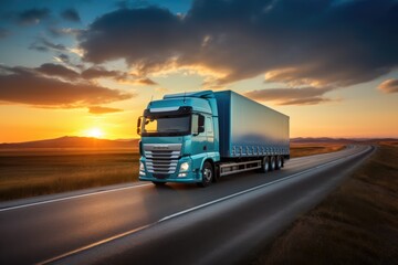 Cargo transportation with truck on the road sunset time with generate Ai.