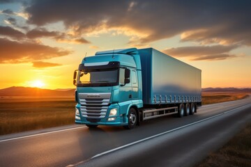 Cargo transportation with truck on the road sunset time with generate Ai.