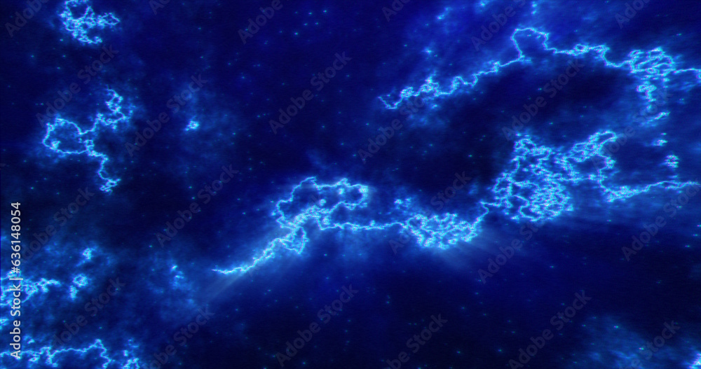 Poster abstract futuristic background with blue and purple multi-colored energy magic lines and waves of co