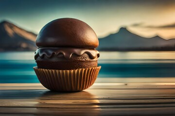 chocolate cake on the sea