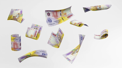 3D render of 10,000 francs CFA notes in different angles