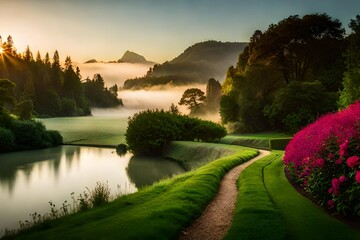 sunset over the river