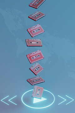 a row of floating music cassette