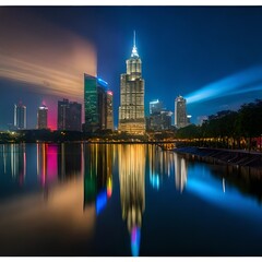 city skyline at night