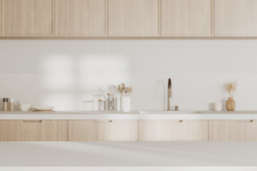 Empty kicthen island countertop, kitchen interior background