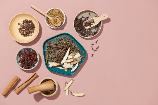 A collection of natural raw herbal ingredients