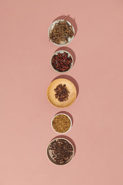 Close-up of various type spices on bowl