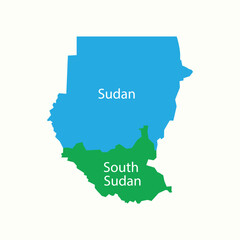 Sudan and South Sudan modern map vector, illustration.