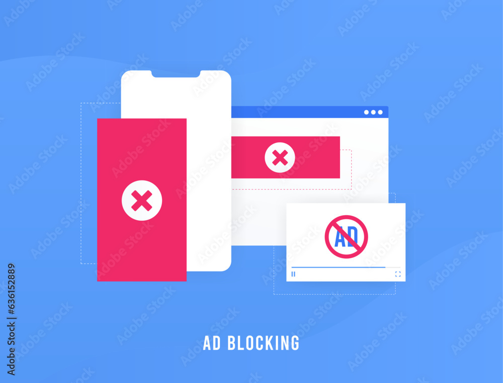 Poster ad blocking concept. software or web extension for blocking, skipping ads for mobile devices, deskto