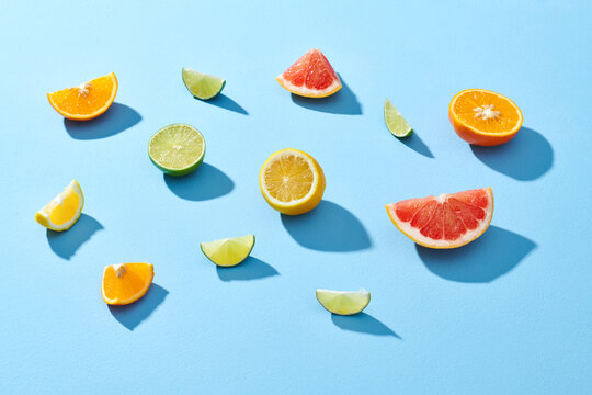 summer background concept: sliced orange, grapefruit, lemon