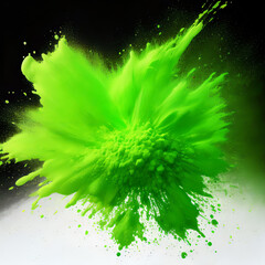 Fototapeta na wymiar Green powder explosion on white background| Coloured cloud| Colourful dust explodes| Holi paints| Abstract Powder Splatter