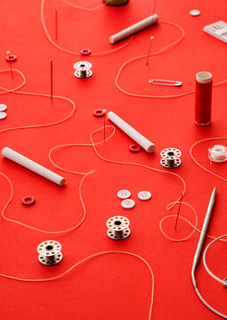 Sewing materials and supplies.