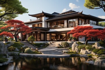 contemporary Chinese-inspired villa, showcasing a balance between opulence and simplicity.