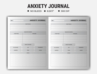 Simple Anxiety Logbook Journal Or Notebook Planner KDP Interior Template Designs.
