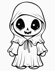 Creepy kawaii Halloween coloring page for kids, candies popsicle lollipop toffee coloring page worksheet for children.