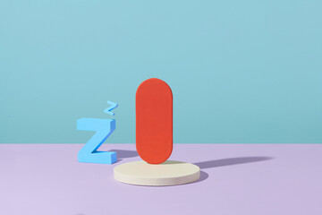 minimal scene with geometrical forms with text Z