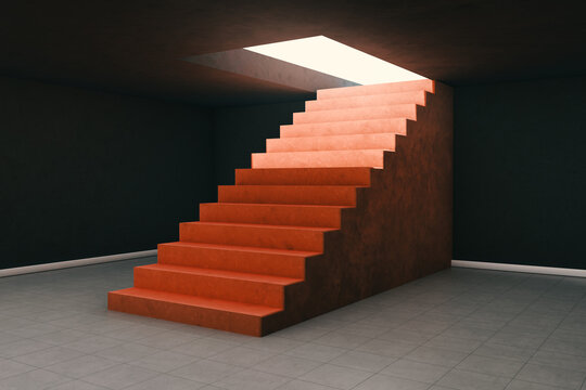 A room with ascending stairs to the outside