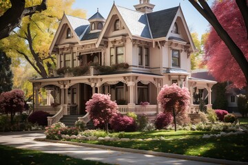 Sketch a charming American Victorian house, featuring intricate gingerbread detailing. Generated with AI