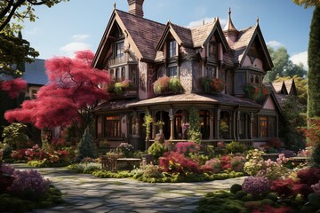 Sketch a charming American Victorian house, featuring intricate gingerbread detailing. Generated with AI