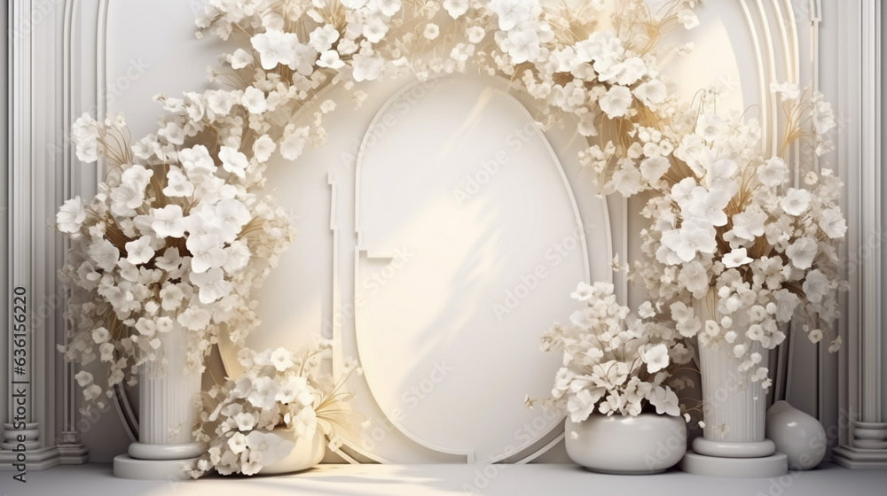 Poster white flowers isolated on white background abstract for display product with generative ai.