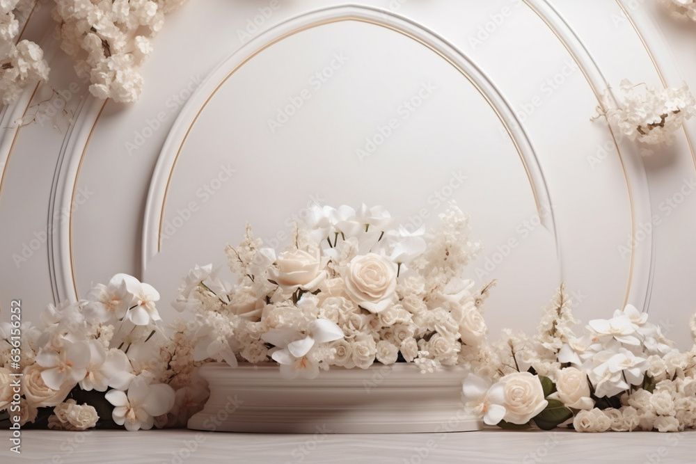 Poster white flowers isolated on white background abstract for display product with generative ai.