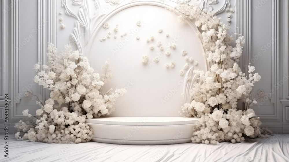 Poster white flowers isolated on white background abstract for display product with generative ai.