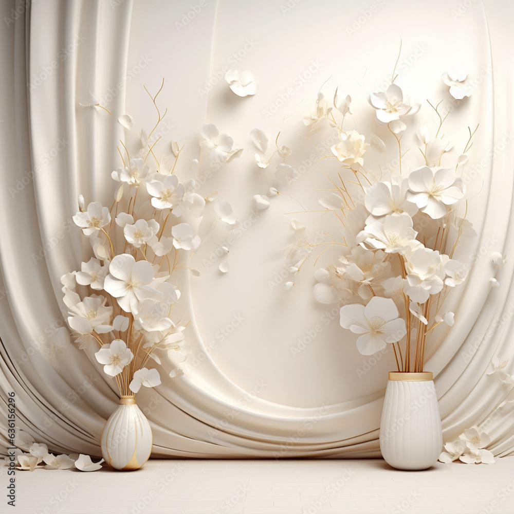 Poster white flowers isolated on white background abstract for display product with generative ai.