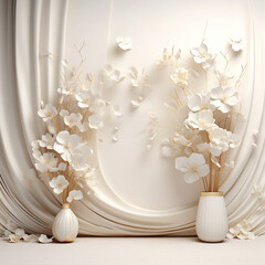 White flowers isolated on White background abstract for display product with Generative Ai.