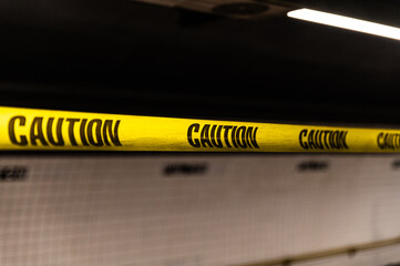 Caution tape at subway station in New York city