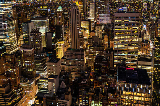 Illuminated mega city with skyscrapers at night