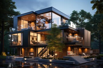 Obraz premium sleek and compact modern home suitable for a small urban lot, focusing on space-saving solutions, efficient storage, and multi-functional furniture.Generated with AI