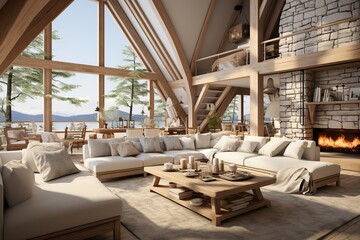 Nordic family house, with spacious rooms and open spaces, perfect for gatherings. Generated with AI