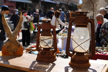 Old and antique items are sold at a flea market in Israel.